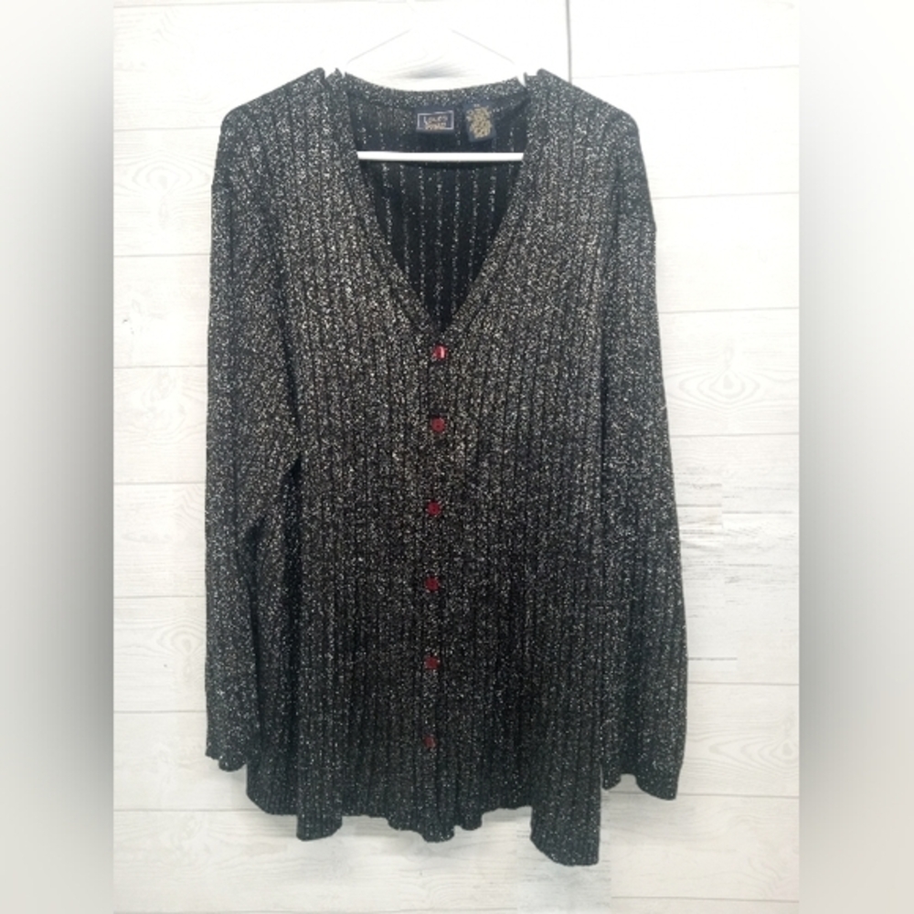 Laura Scott‎ WomanWomen'sSize 3xSilver N BlackButton Up Sweater